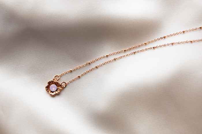 Colier pandantiv floare cristal Rose Opal Golden Plated [2]