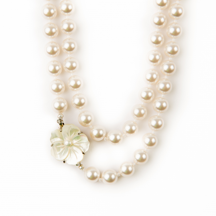 Colier perle inchis cu floare din sidef [3]