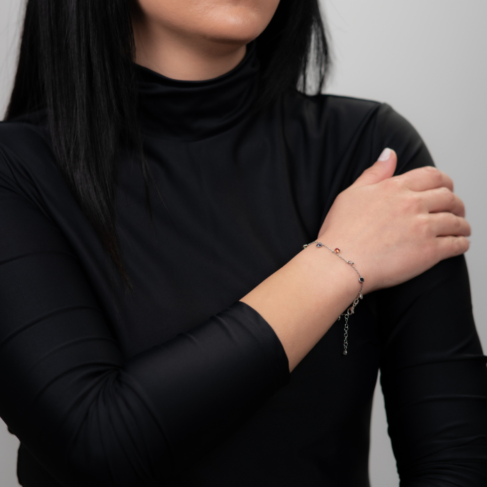 Bratara argint din argint si accesorii din cristale multicolore cu dimetrul de 4,5 mm lungime 17-21 cm [4]