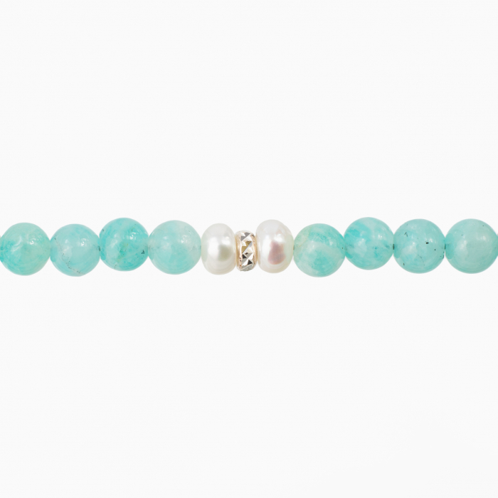 Bratara argint pietre semipretioase acvamarin de 4 mm si perle naturale lungime 17-20 cm [2]