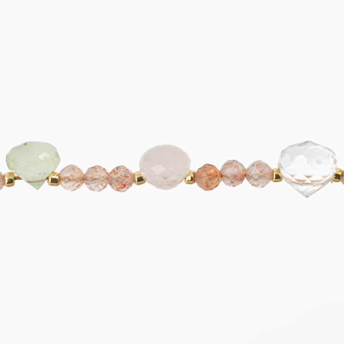 Bratara argint pietre semipretioase microfatetate piatra soarelui 3.5 mm cu briolete din cuart roz, Cristal de stanca, prehnit, Piatra lunii lungime 16-20 cm [2]