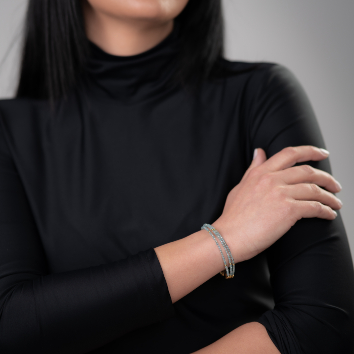 Bratara pietre semipretioase acvamarin microfatetat 2,5 mm in trei randuri lungime 17 cm [3]