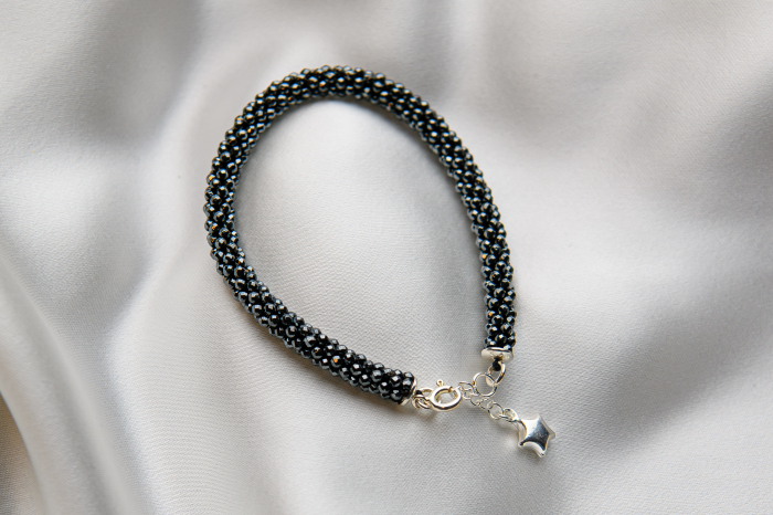 Micro faceted Hematite semi-precious stone bracelet [2]