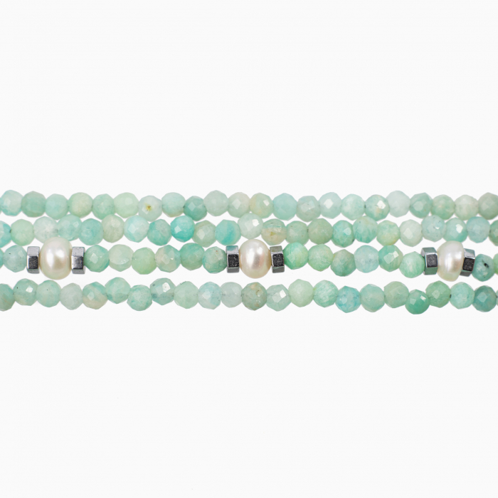 Bratara  pietre semipretioase microfatetate amazonit, hematit si perle de cultura, multisir 4 randuri  lungime 18,5 cm [2]