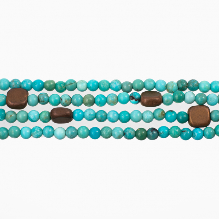 Bratara pietre semipretioase turcuaz natural 2,5 mm si accente din hematit de 4 mm in 4 randuri lungime 18.5 mm [2]