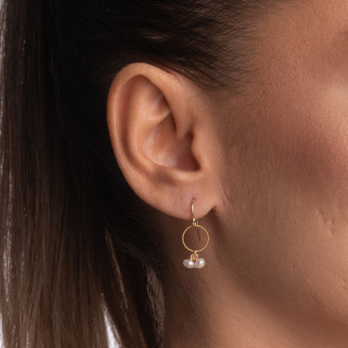 Earrings with 3 x 4 mm cultured pearls - gold-filled 1/20 14K - 2.5 cm length [2]