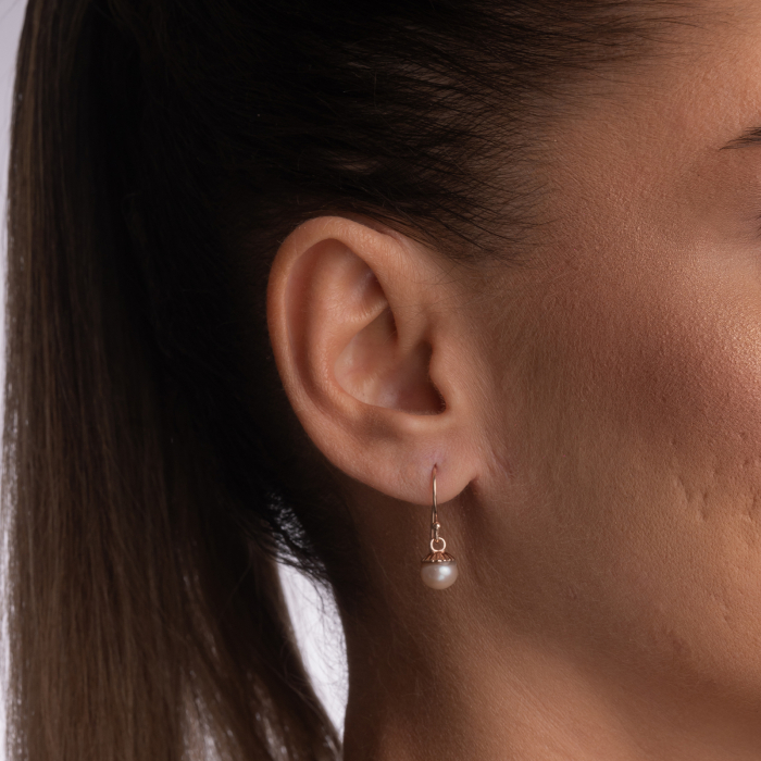 Cercei argint placat aur galben si perla de cultura roz de 7 mm [3]