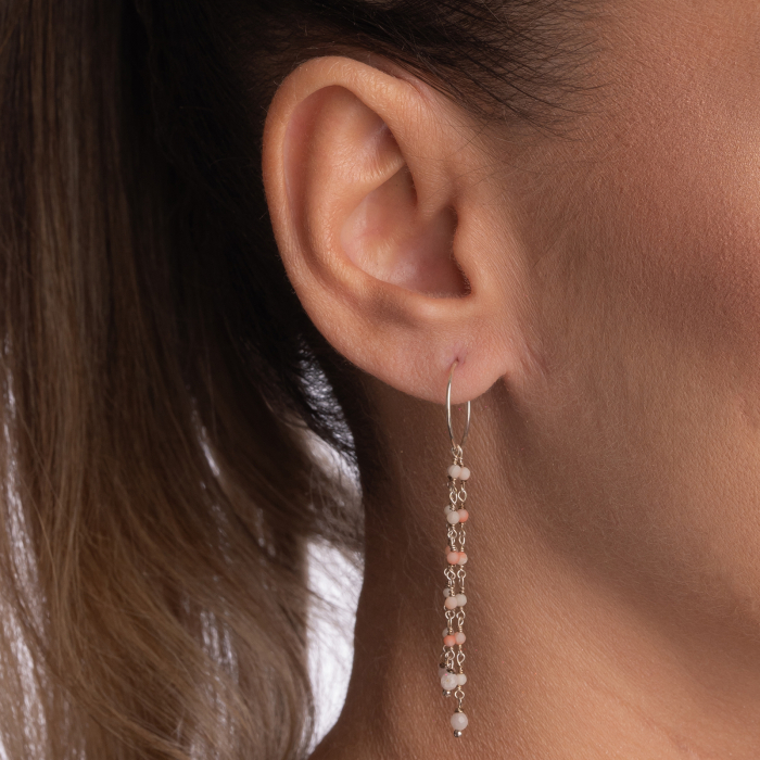 Cercei argint rotunzi cu lant pietre semipretioase opal microfatetate 2 mm [5]