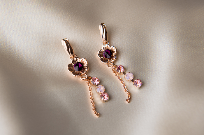 Flower Roz Ametist Golden Plated crystal earrings [3]