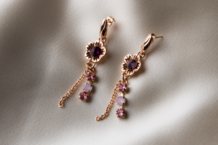 Flower Roz Ametist Golden Plated crystal earrings [2]