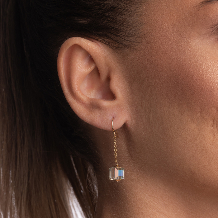 Gold-filled 1/20 14K earrings with 8 mm cube Austrian crystals in light topaz [2]