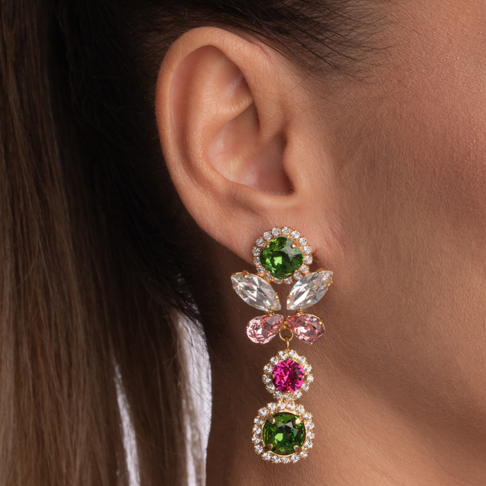 Cercei cristale Austria fucsia, rosaline, majestic green, crystal [3]