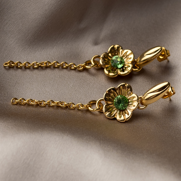 Flower Green Gold Plated crystal earrings [1]
