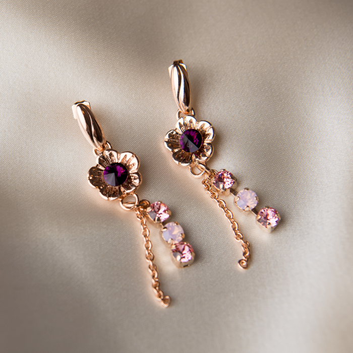 Flower Roz Ametist Golden Plated crystal earrings [1]