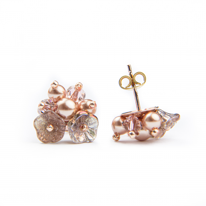 Cercei cristale si perle Vintage Pink [2]