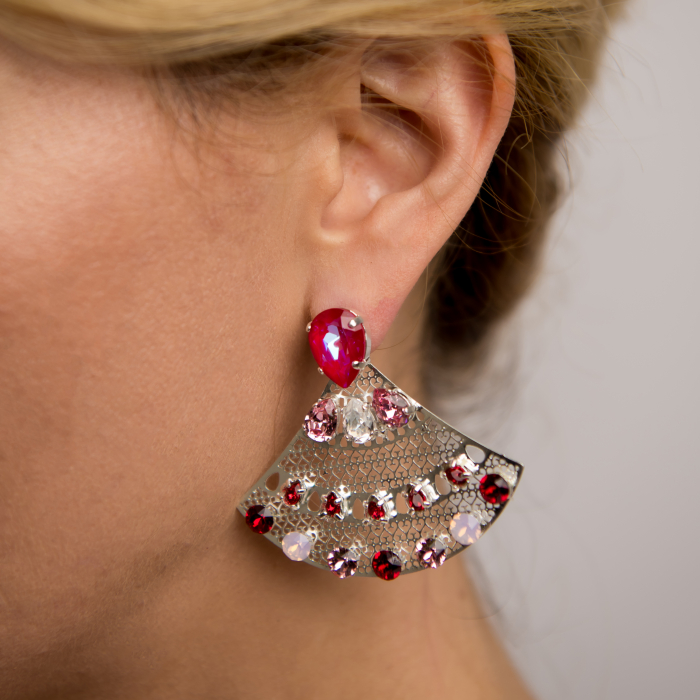 Fuchsia Red crystals fan earrings [2]