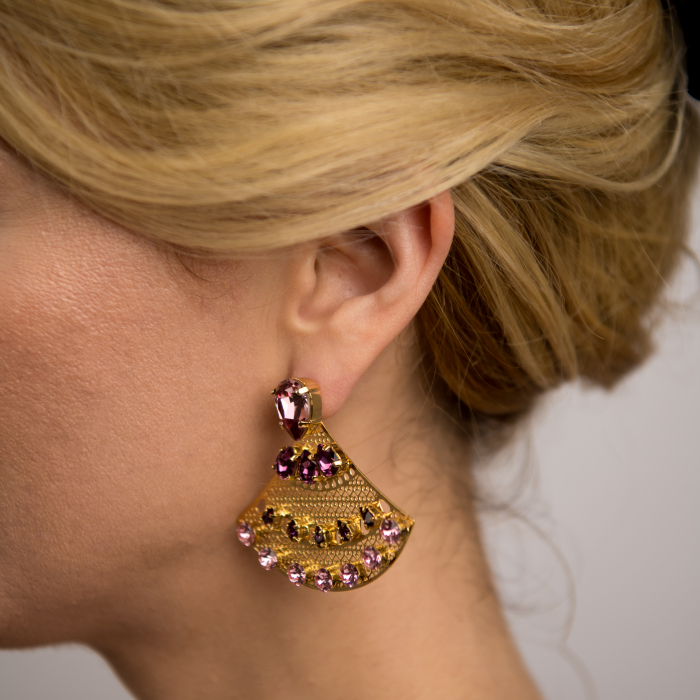 Rose Amethyst Gold Plated crystal fan earrings [2]