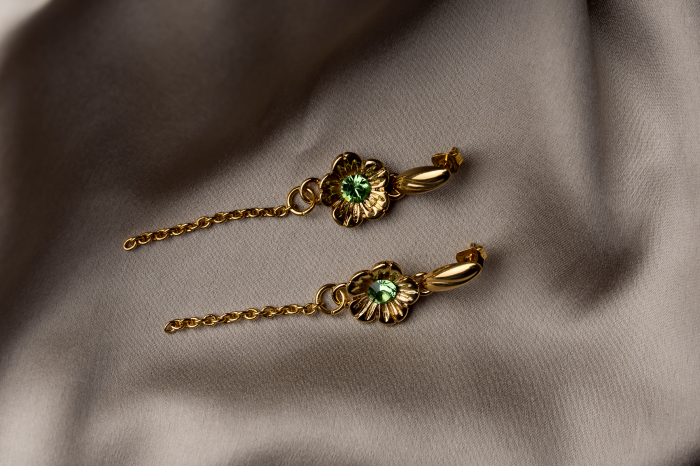 Flower Green Gold Plated crystal earrings [3]