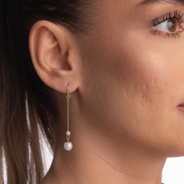 Cercei Gold filed 1/20 perla de cultura 7 mm lungime totala 5 cm [3]