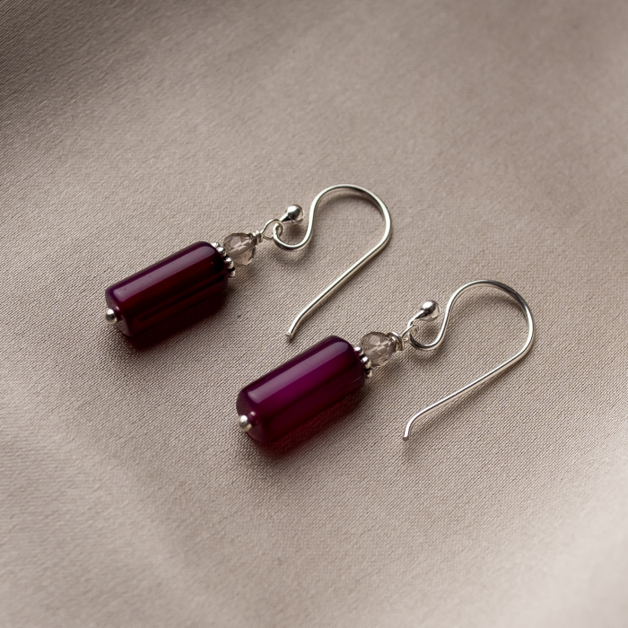 Long Agate semi-precious stone with smoky Quartz accent earrings [1]