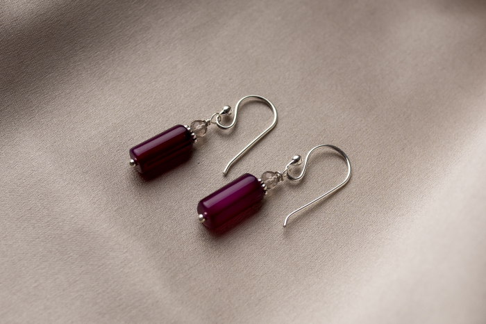 Long Agate semi-precious stone with smoky Quartz accent earrings [3]