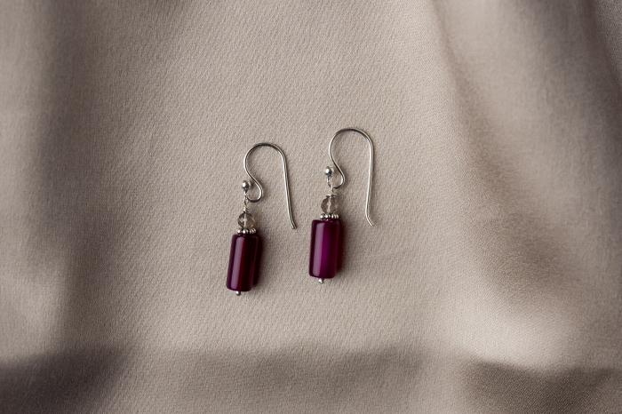 Long Agate semi-precious stone with smoky Quartz accent earrings [2]