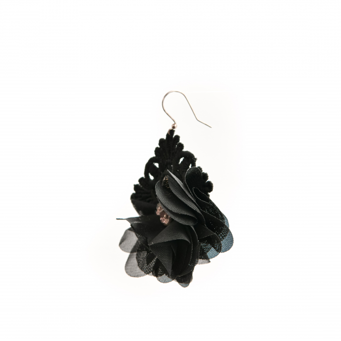 Gold Shadow crystals and black lace earrings [2]