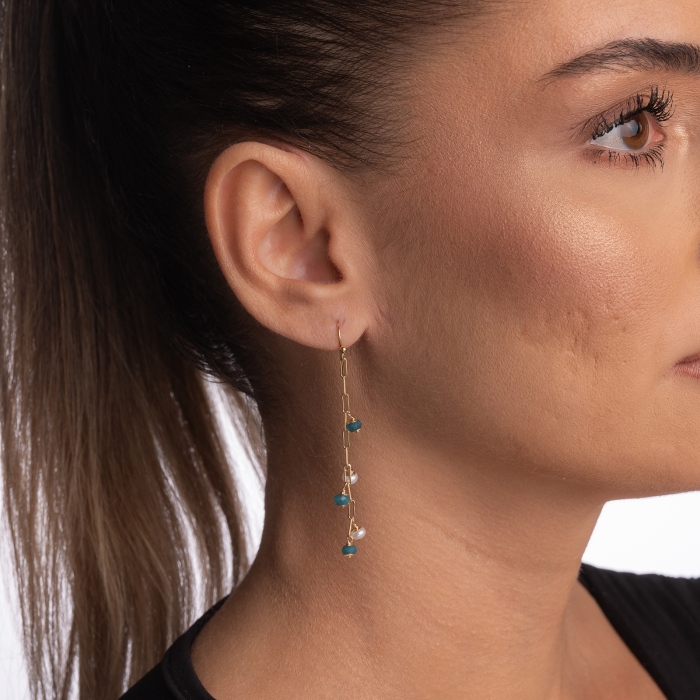 Cercei perle cultura 4 mm apatit 4 mm lant paperclip Gold filled 1/20 14K [3]