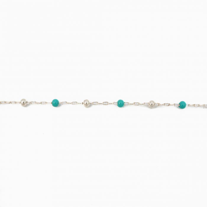 Silver necklace with 3 mm beads and turquoise enamel-covered beads - length 40 cm [2]