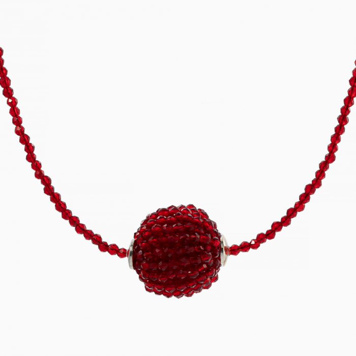 Colier argint cristale rosii microfatetat de 2 mm bila de 18 mm lungime 42 cm [2]