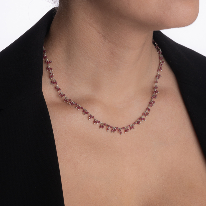 Colier argint cu rubin microfatetat de 2 mm [3]