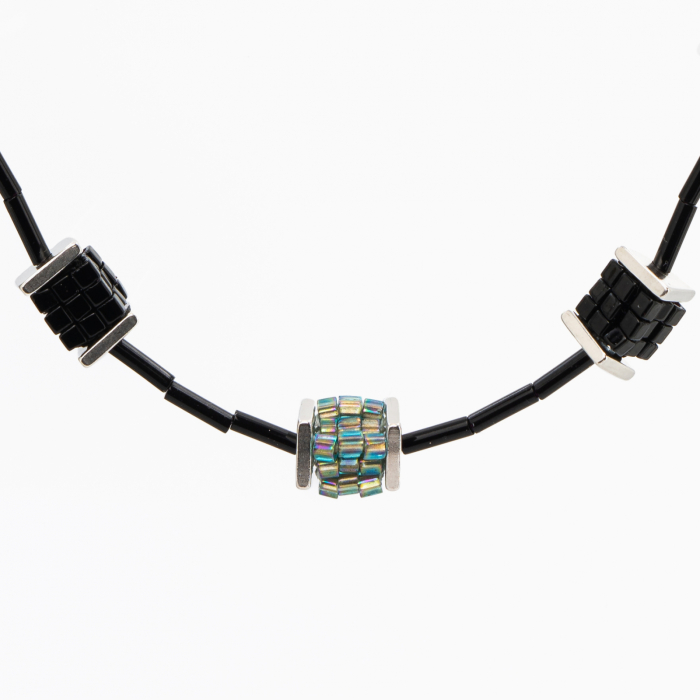 Colier argint din cubulete brodate din margele japoneze lungime 42 cm [2]