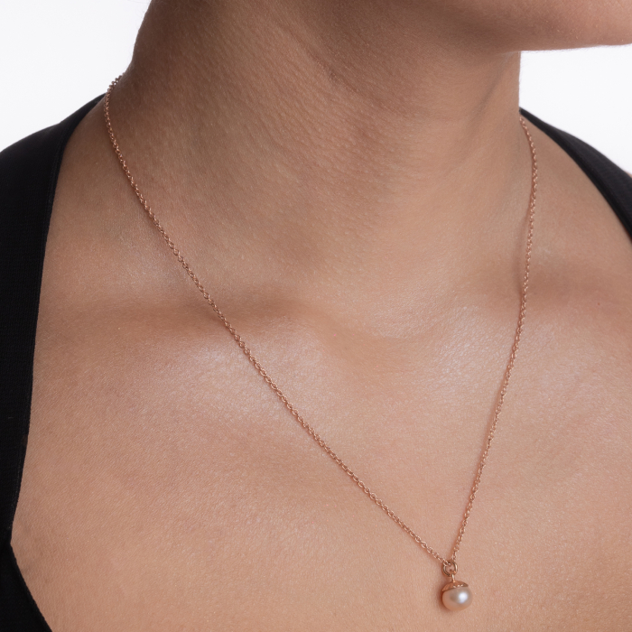 Colier argint din perle de cultura 8 mm de culoare rozalie lungime 44 cm [3]