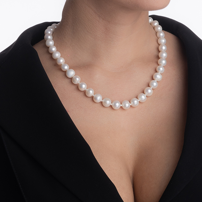 Silver necklace with 10 mm cultured pearls - length 46 cm [4]