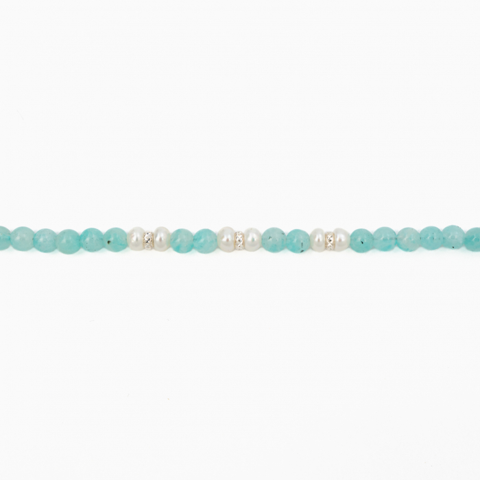 Silver necklace with aquamarine 3 mm and cultured pearls - length 42 cm [2]