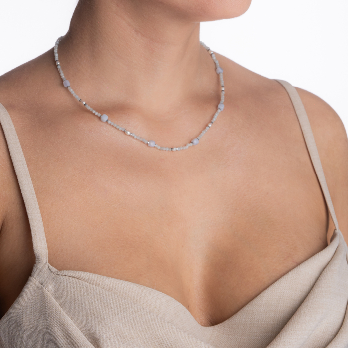 Colier argint pietre semipretioase acvamarin microfatetat 2 mm cubulete din calcedonie, perlute de cultura si accente din hematit lungime 42 cm [4]