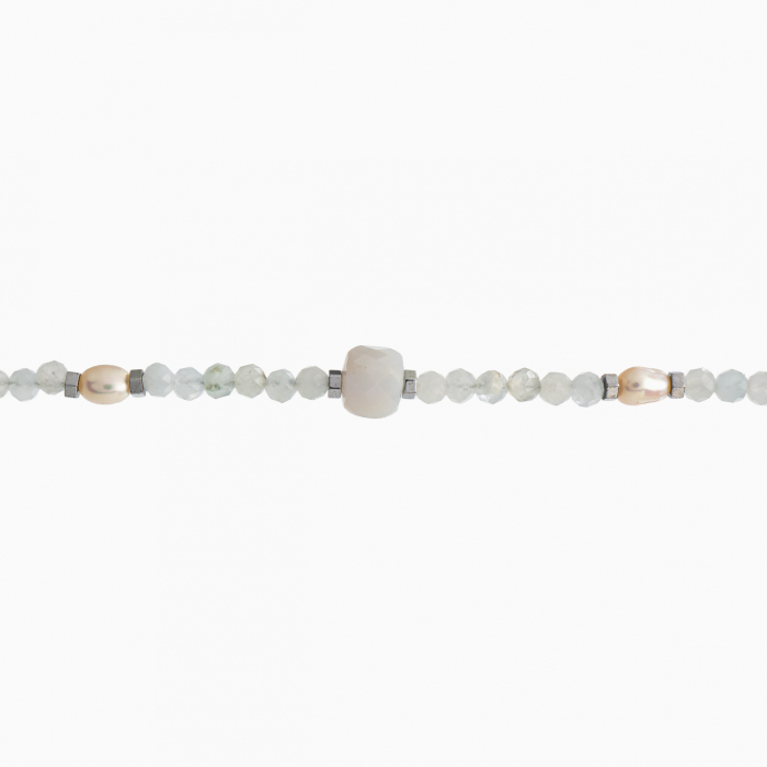 Colier argint pietre semipretioase acvamarin microfatetat 2 mm cubulete din calcedonie, perlute de cultura si accente din hematit lungime 42 cm [3]