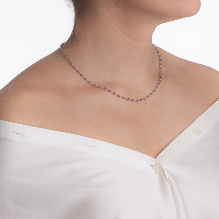 Silver necklace with micro-faceted amethyst 2.5 mm - length 42â€“45 cm [4]