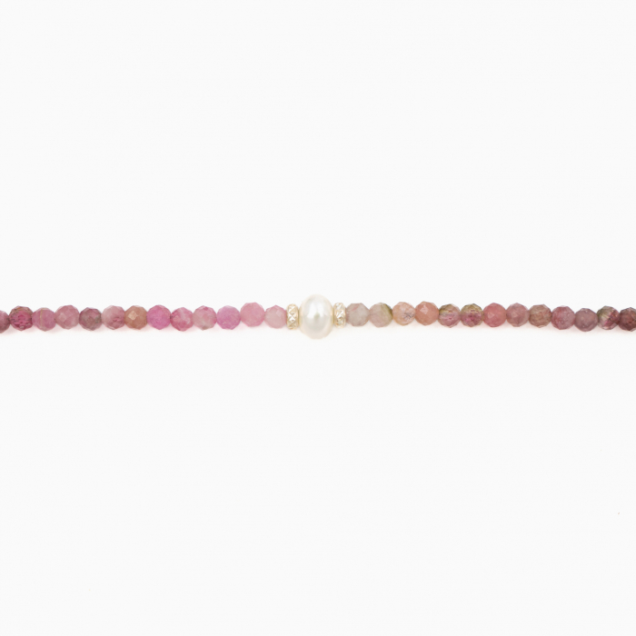 Colier argint pietre semipretioase granat microfatetat 3 mm turmalina roz si perla de cultura lungime 42 cm [2]