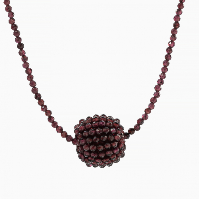 Colier argint pietre semipretioase granat microfatetat de 2,5 mm bila de 18 mm lungime 42 cm [2]