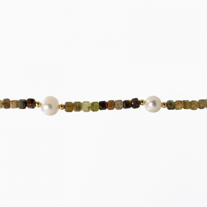 Colier argint pietre semipretioase granat verde cubulete de 3 mm si perle de cultura  lungime 43 cm [2]