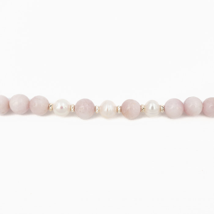 Silver necklace with kunzite 7 mm with cultured pearls - length 44 cm [2]