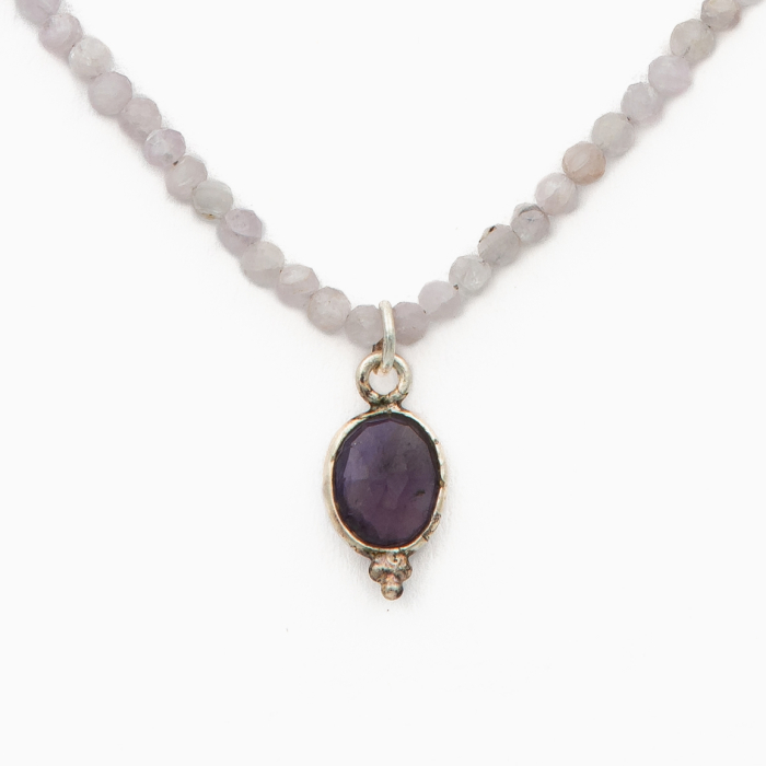 Silver necklace with micro-faceted kunzite 2.5 mm and an amethyst accessory - length 42 cm [2]