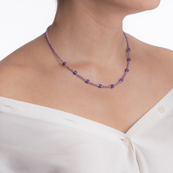 Colier argint pietre semipretioase lepidolit microfatetat 2 mm si cuburi de 4 mm lungime 42 cm [4]