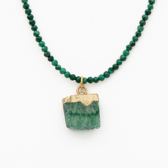Colier argint pietre semipretioase malachit microfatetat 2,5 mm cu pandantiv din agat verde lungime 40 cm [2]