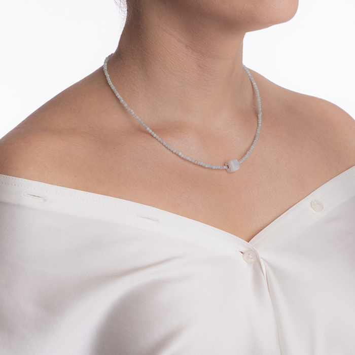 Colier argint pietre semipretioase microfatetate acvamarin 2,5 mm si cub de 9 mm din piatra lunii lungime 42 cm [4]