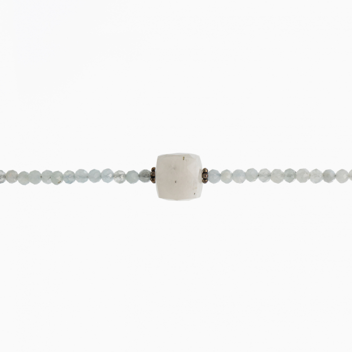 Colier argint pietre semipretioase microfatetate acvamarin 2,5 mm si cub de 9 mm din piatra lunii lungime 42 cm [2]
