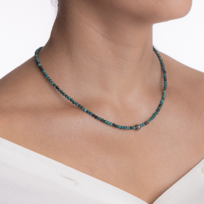 Colier argint pietre semipretioase microfatetate de 3.5 mm din turcuaz cu elemente decorative din argint antichizat [3]