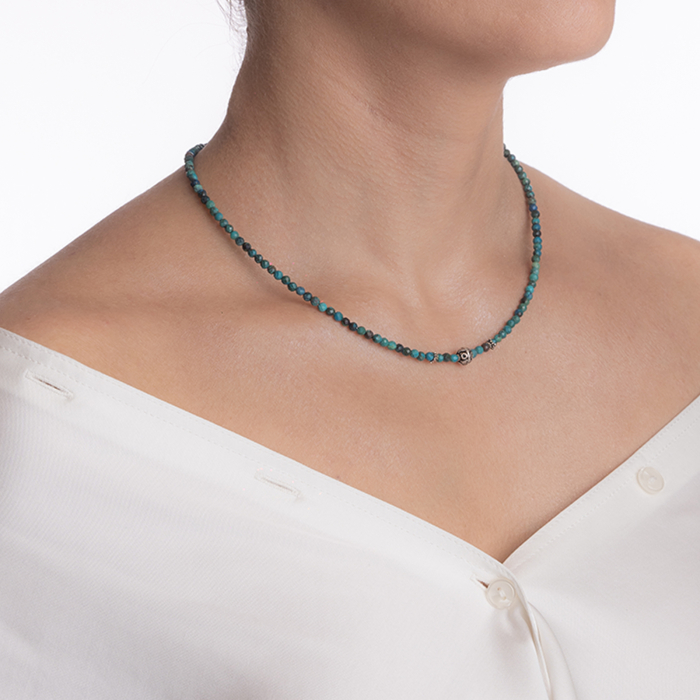 Colier argint pietre semipretioase microfatetate de 3.5 mm din turcuaz cu elemente decorative din argint antichizat [4]