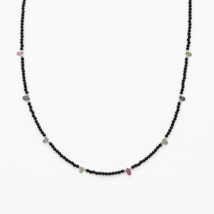 Colier argint pietre semipretioase microfatetate din spinel 2 mm si briolete din safire multicolore lungime 42 cm [1]